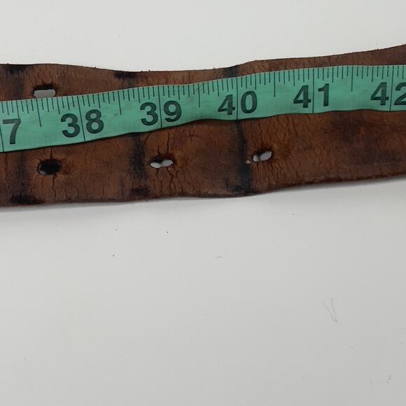 Wide Stamped Tooled Cut-out Vintage Leather Western Boho Belt Horseheads - Picture 4 of 16